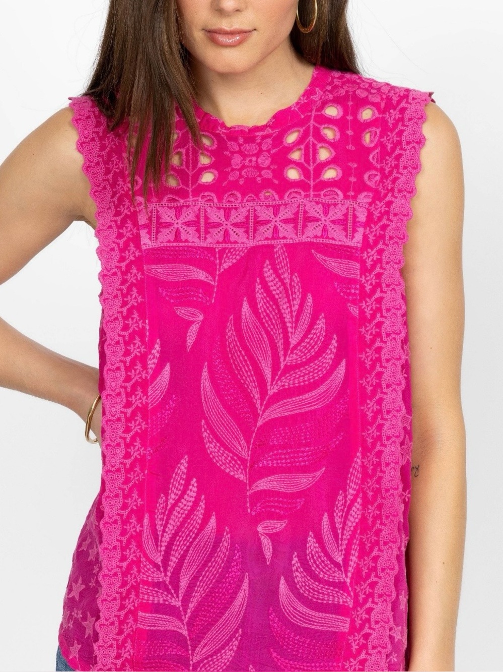 Johnny Was Leafy Conchetta Blouse. Orchid Lei. Small.